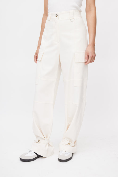 MSGM Cream Wide Leg Cargo Pant