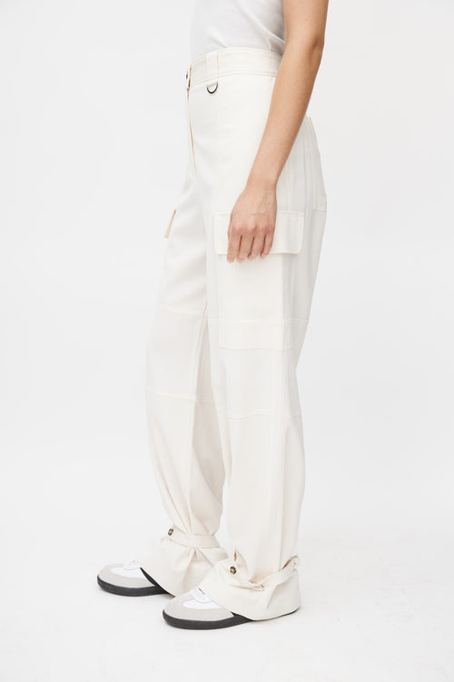 MSGM Cream Wide Leg Cargo Pant