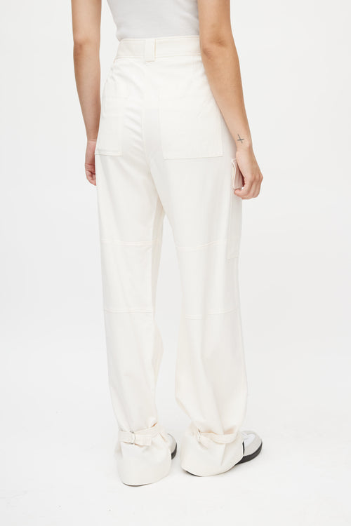 MSGM Cream Wide Leg Cargo Pant