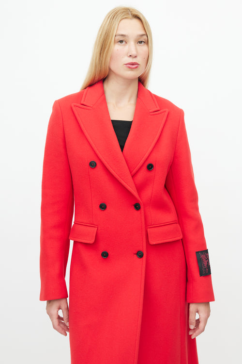 MSGM Red Wool Double Breasted Coat