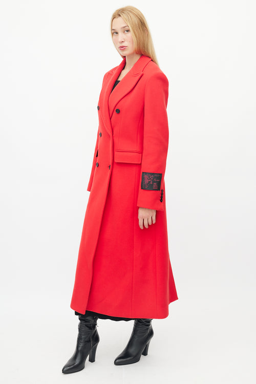 MSGM Red Wool Double Breasted Coat