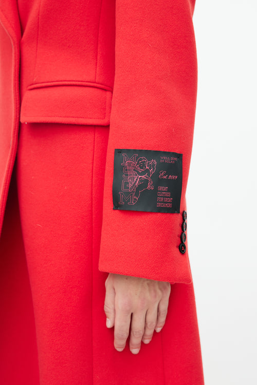 MSGM Red Wool Double Breasted Coat