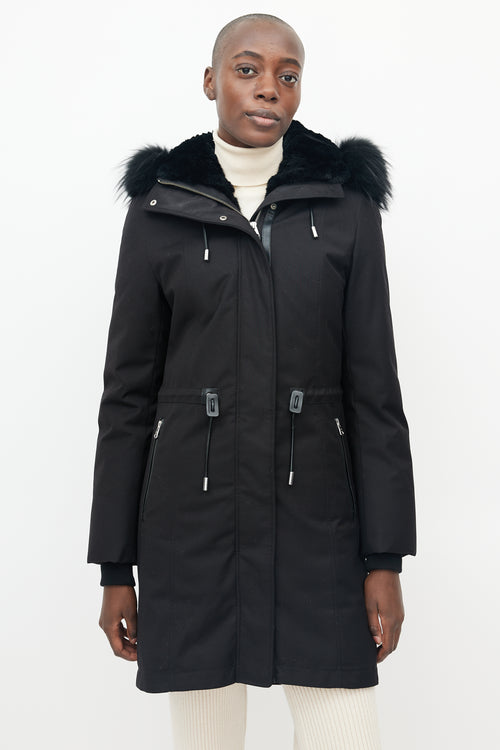 Mackage Black Fur Collar Drawstring Waist Parka