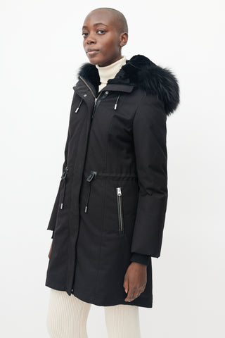 Mackage Black Fur Collar Drawstring Waist Parka