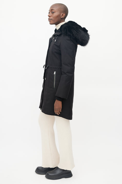 Mackage Black Fur Collar Drawstring Waist Parka