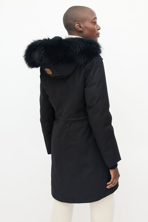 Mackage Black Fur Collar Drawstring Waist Parka