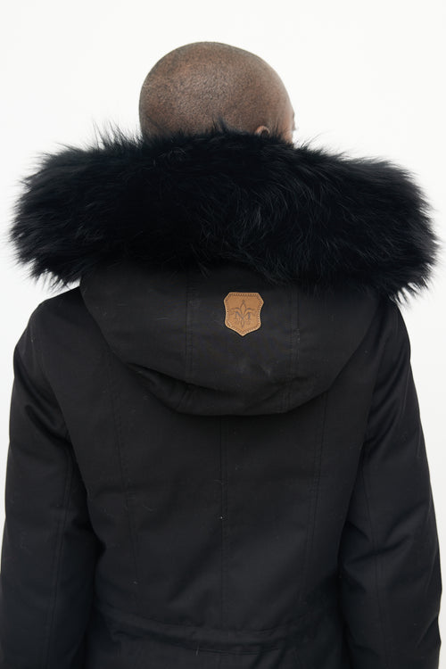 Mackage Black Fur Collar Drawstring Waist Parka