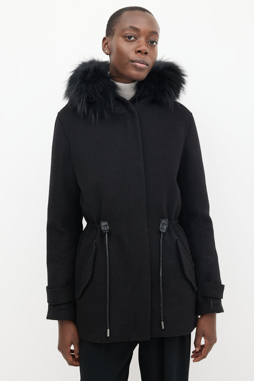 Mackage Black Wool 
Fur Trimmed Mid Length Padded Jacket