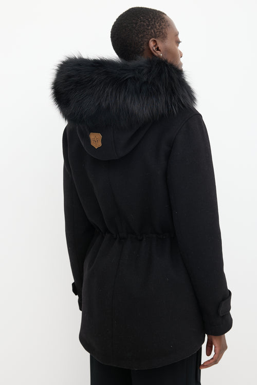 Mackage Black Wool 
Fur Trimmed Mid Length Padded Jacket