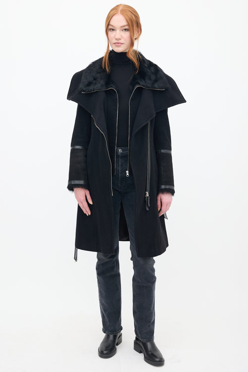 Mackage Black Wool 
Shearling Belted Coat