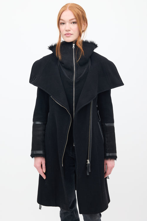 Mackage Black Wool 
Shearling Belted Coat