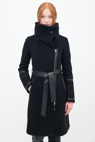 Mackage Black Wool 
Shearling Belted Coat