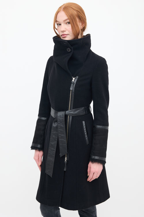 Mackage Black Wool 
Shearling Belted Coat