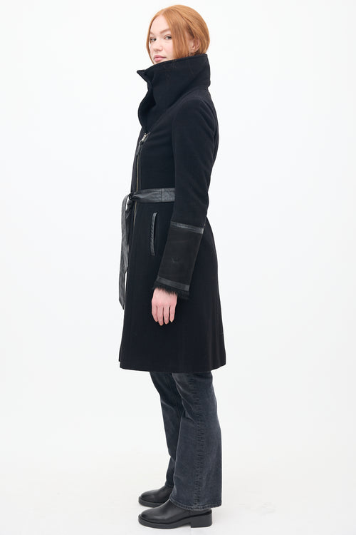 Mackage Black Wool 
Shearling Belted Coat