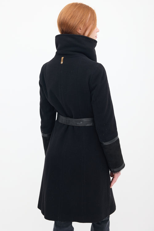 Mackage Black Wool 
Shearling Belted Coat