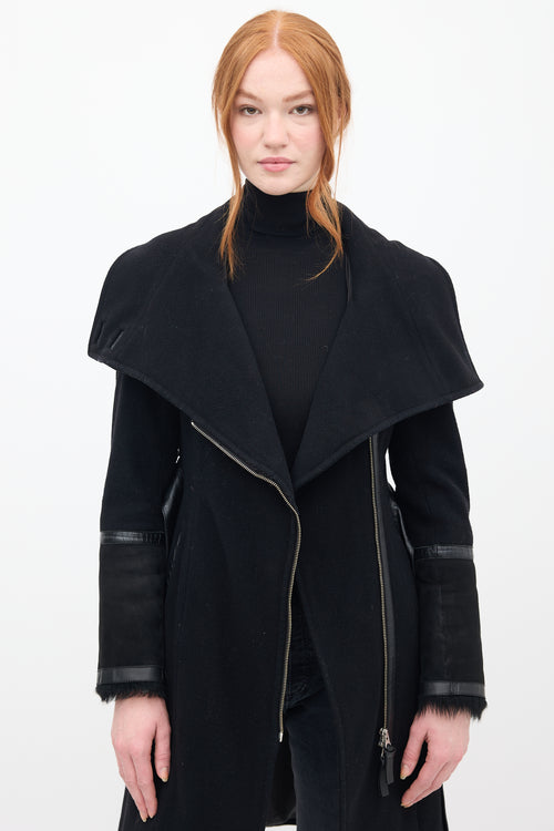 Mackage Black Wool 
Shearling Belted Coat