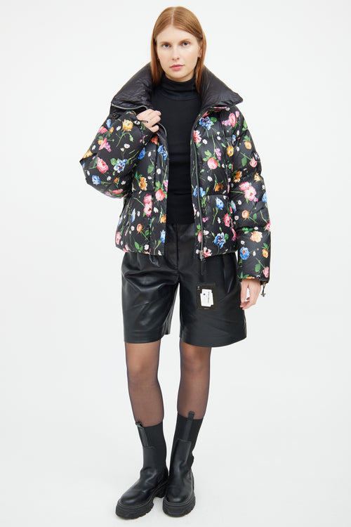 Black Floral Down Zip Jacket