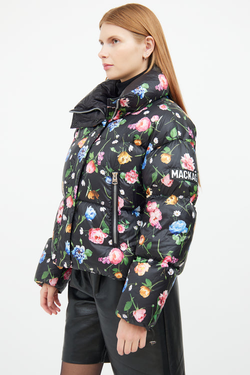 Black Floral Down Zip Jacket