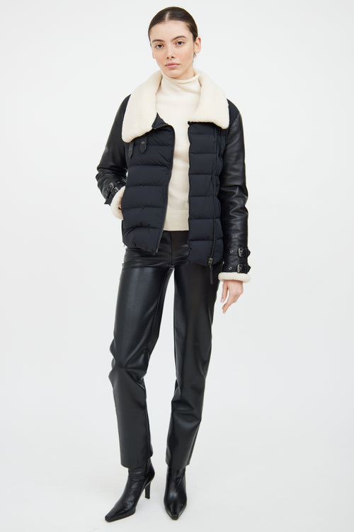 Mackage Black 
Cream Leather Trim Down Jacket