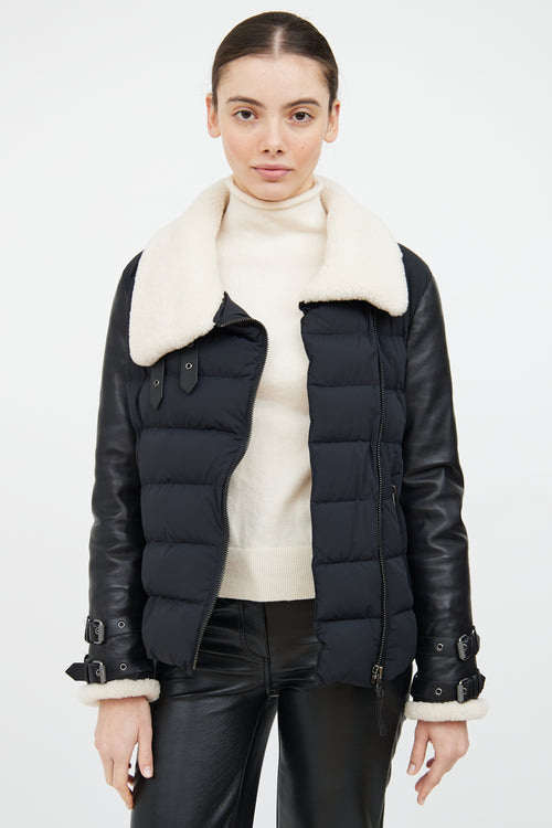 Mackage Black 
Cream Leather Trim Down Jacket