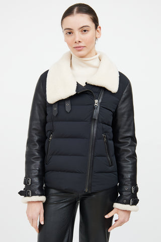 Mackage Black 
Cream Leather Trim Down Jacket