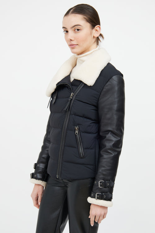 Mackage Black 
Cream Leather Trim Down Jacket