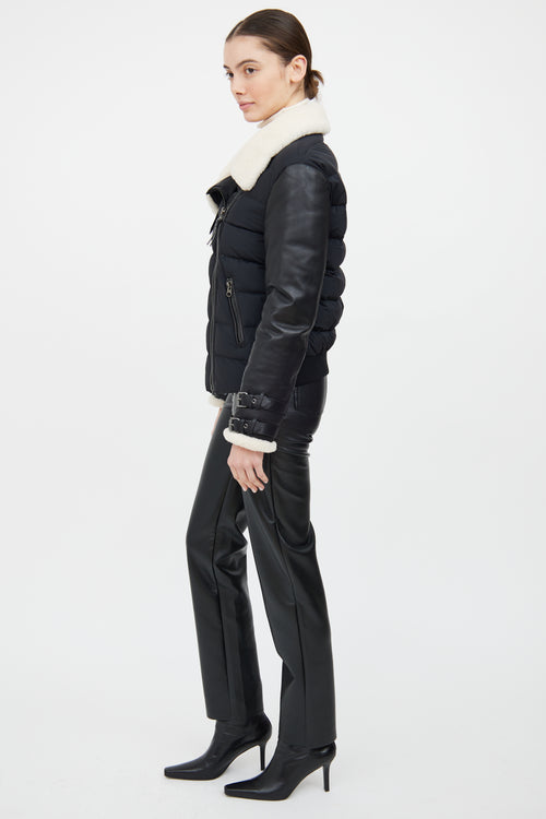 Mackage Black 
Cream Leather Trim Down Jacket