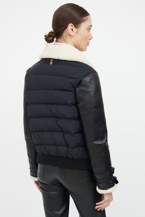 Mackage Black 
Cream Leather Trim Down Jacket