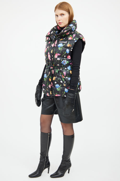 Black Floral Down Zip Vest