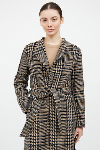 Mackage Brown 
Black Wool Plaid Belted Coat