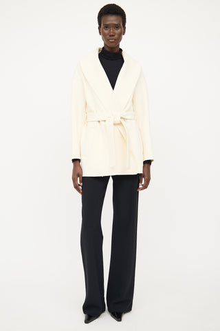 Mackage Cream Wool Wide Lapel Wrap Coat