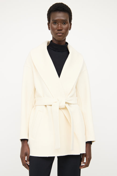 Mackage Cream Wool Wide Lapel Wrap Coat