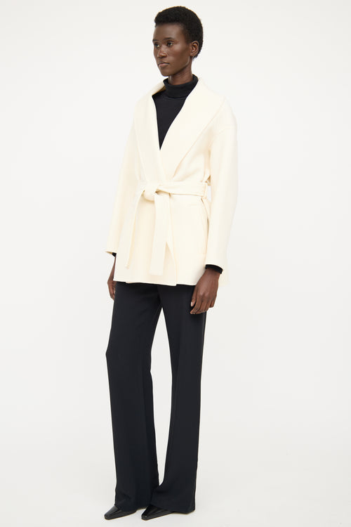 Mackage Cream Wool Wide Lapel Wrap Coat