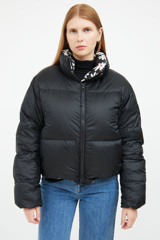 X Reformation Black 
White Reversible Parka