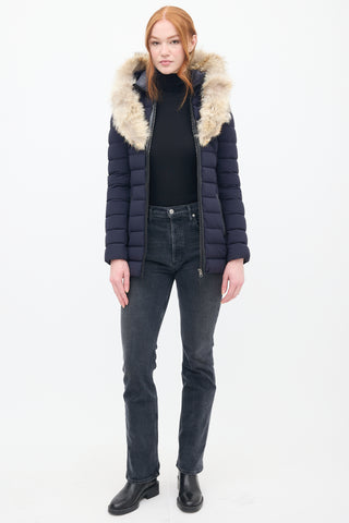 Mackage Navy Down 
Fur Trim Hooded Puffer Jacket