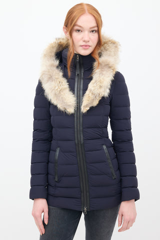 Mackage Navy Down 
Fur Trim Hooded Puffer Jacket