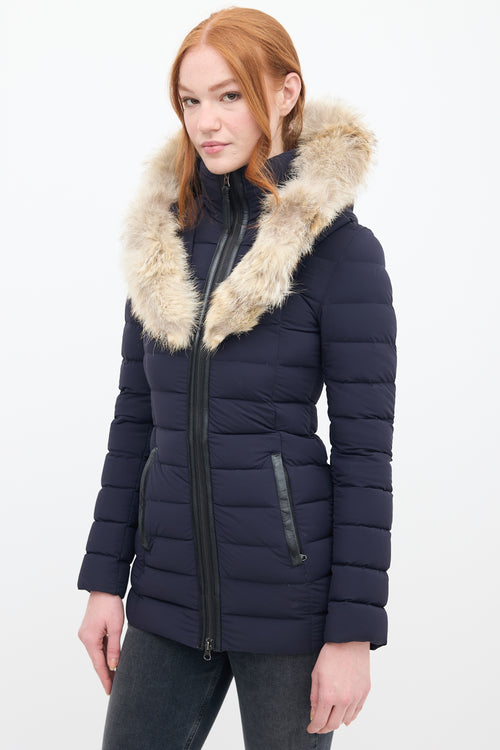 Mackage Navy Down 
Fur Trim Hooded Puffer Jacket