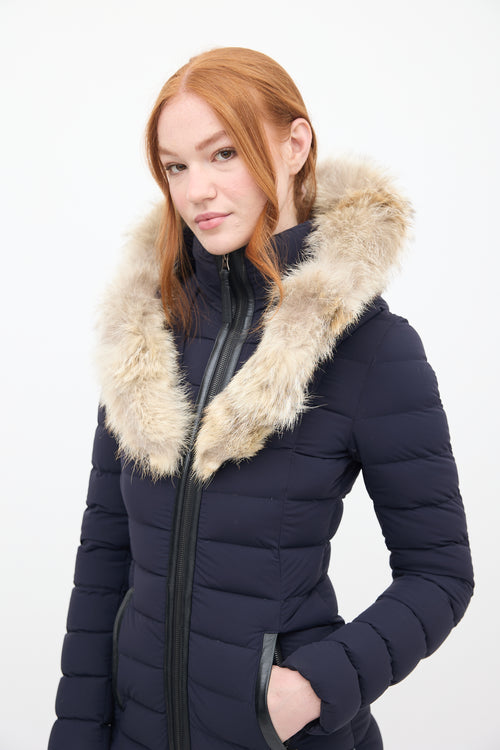 Mackage Navy Down 
Fur Trim Hooded Puffer Jacket