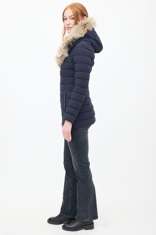 Mackage Navy Down 
Fur Trim Hooded Puffer Jacket