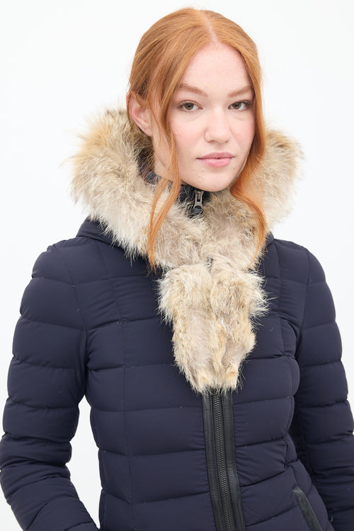 Mackage Navy Down 
Fur Trim Hooded Puffer Jacket