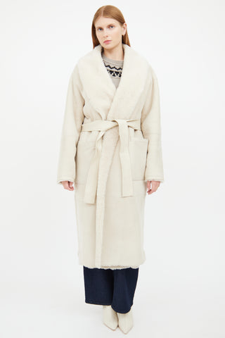 Beige Hana Suede Shearling Robe Coat