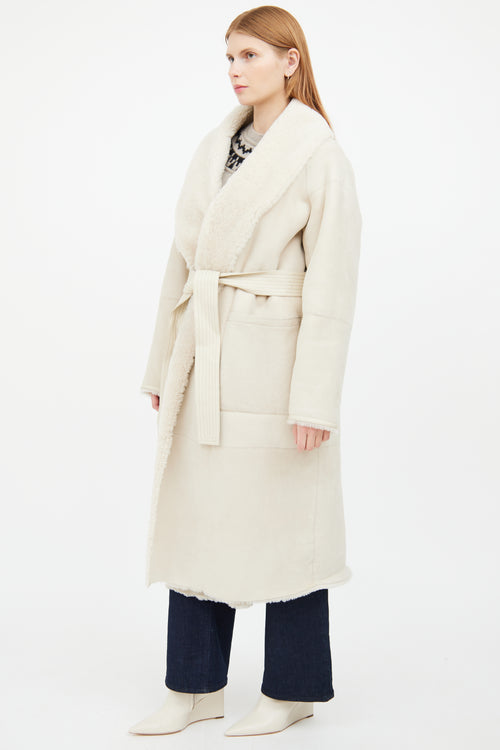 Beige Hana Suede Shearling Robe Coat