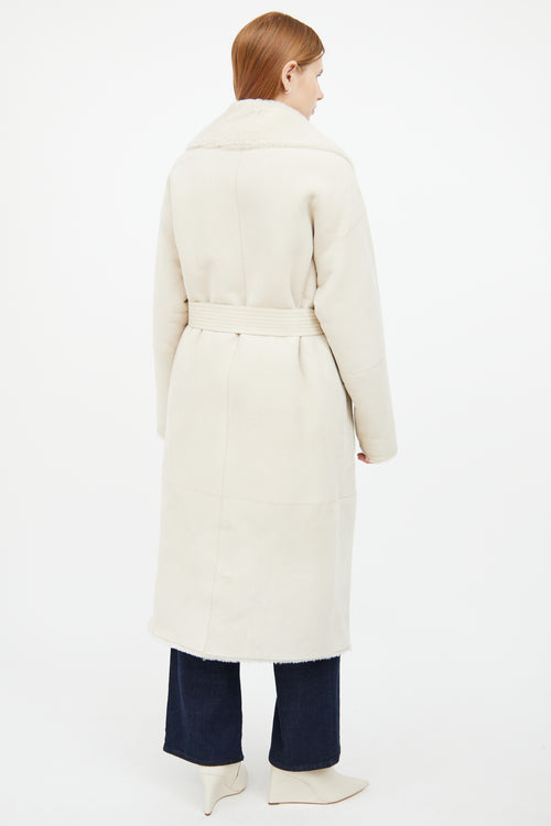 Beige Hana Suede Shearling Robe Coat