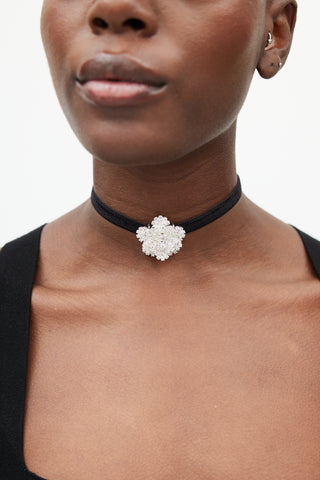 Magda Butrym Black Velvet 
Crystal Flower Tie Necklace