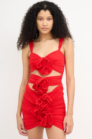 Magda Butrym Red Gather Floral Cutout Dress