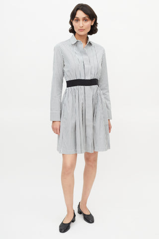 Maison Kitsuné Grey 
White Stripe Shirt Dress