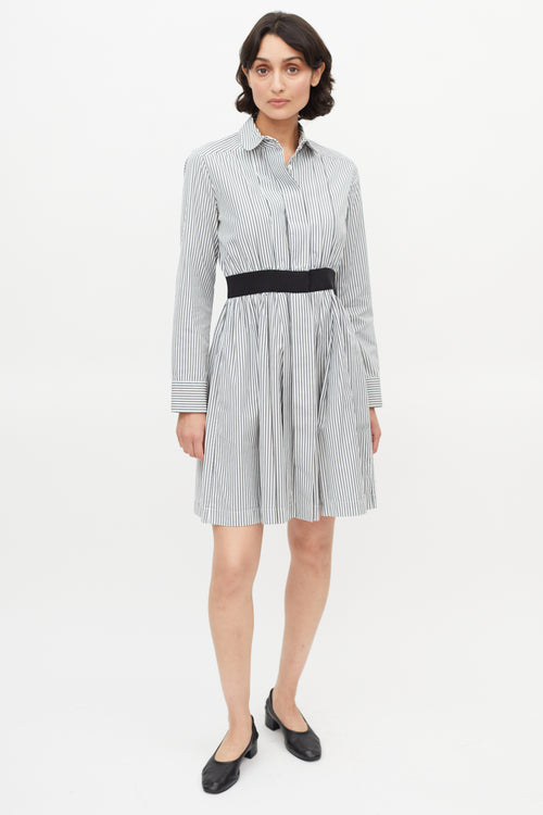 Maison Kitsuné Grey 
White Stripe Shirt Dress