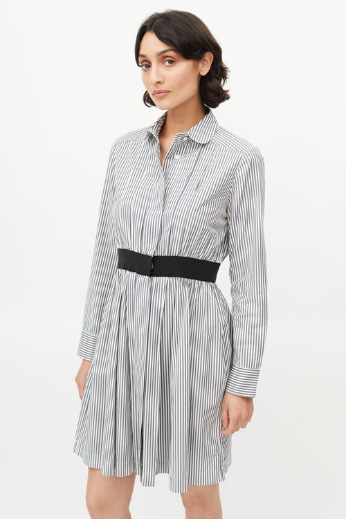 Maison Kitsuné Grey 
White Stripe Shirt Dress