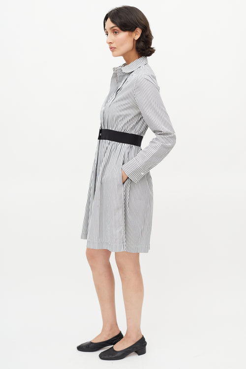 Maison Kitsuné Grey 
White Stripe Shirt Dress