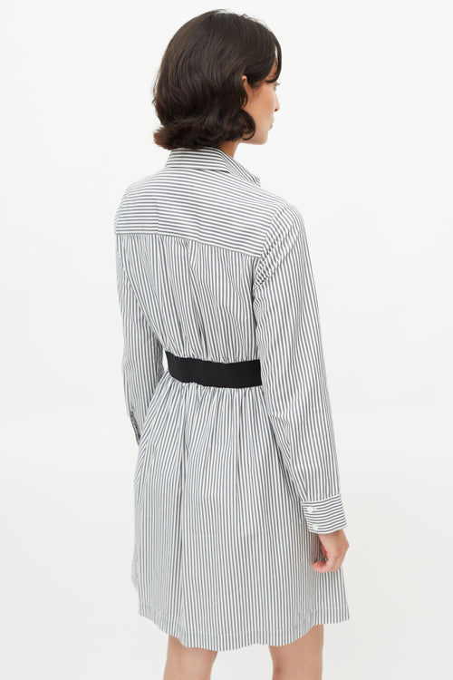 Maison Kitsuné Grey 
White Stripe Shirt Dress